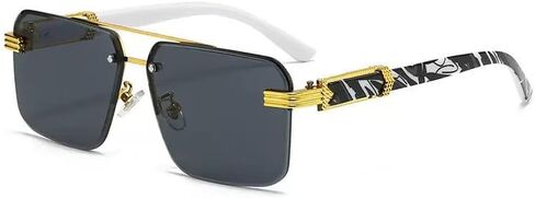 Unisex Square Aviator Sunglasses, Half-Rim Diamond-Cut Lens, Vintage Gradient Shade, Anti-Glare UV Protection in Saudi Arabia