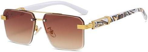 Unisex Square Aviator Sunglasses, Half-Rim Diamond-Cut Lens, Vintage Gradient Shade, Anti-Glare UV Protection in Saudi Arabia