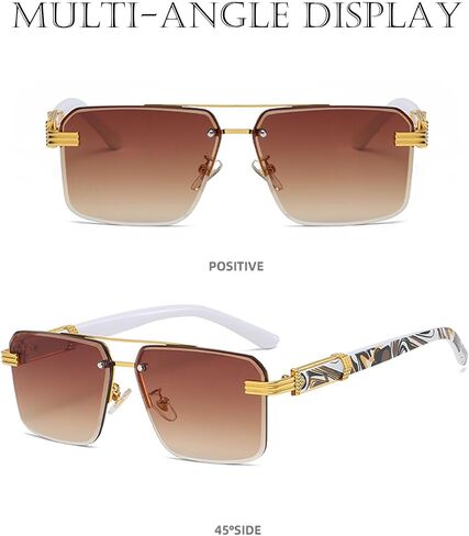 Unisex Square Aviator Sunglasses, Half-Rim Diamond-Cut Lens, Vintage Gradient Shade, Anti-Glare UV Protection in Saudi Arabia