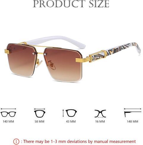 Unisex Square Aviator Sunglasses, Half-Rim Diamond-Cut Lens, Vintage Gradient Shade, Anti-Glare UV Protection in Saudi Arabia