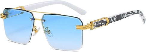 Unisex Square Aviator Sunglasses, Half-Rim Diamond-Cut Lens, Vintage Gradient Shade, Anti-Glare UV Protection in Saudi Arabia