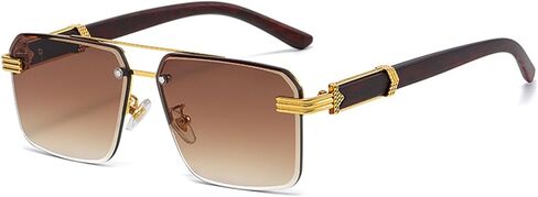 Unisex Square Aviator Sunglasses, Half-Rim Diamond-Cut Lens, Vintage Gradient Shade, Anti-Glare UV Protection in Saudi Arabia