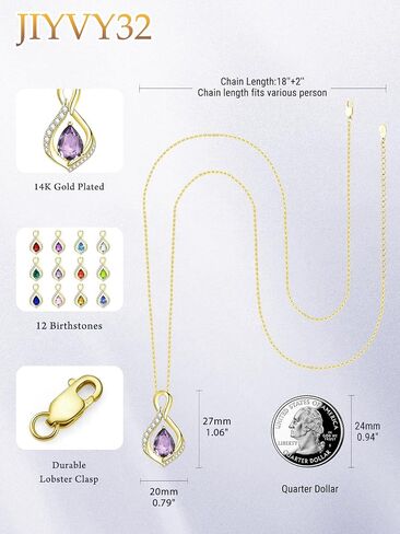 Infinity Necklaces for Women, White Gold/14K Gold/Rose Gold Forever Love Jewelry Gift with Birthstone Pendant for Wife Her Mom in Saudi Arabia