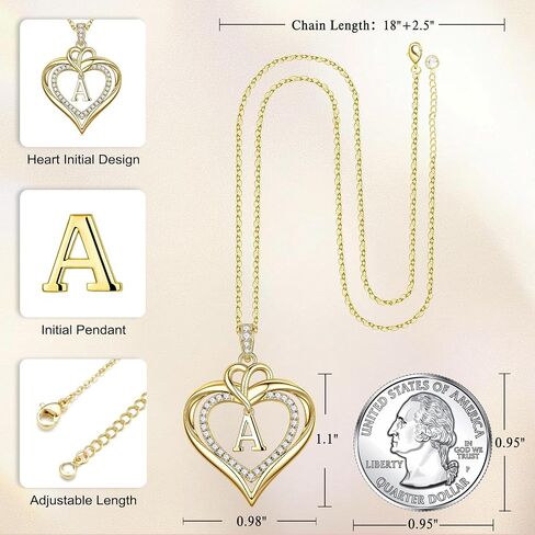 MONOOC Heart Initial Necklace for Women Teen Girls - 14K-Gold-Plated CZ Double Heart Necklaces for Women Letter Necklaces Jewelry for Woman Birthday Gifts for Woman Wife Mom Daughter in Saudi Arabia