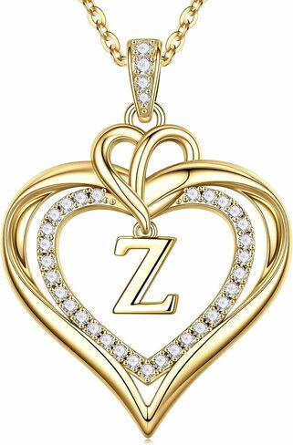 MONOOC Heart Initial Necklace for Women Teen Girls - 14K-Gold-Plated CZ Double Heart Necklaces for Women Letter Necklaces Jewelry for Woman Birthday Gifts for Woman Wife Mom Daughter in Saudi Arabia