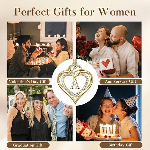 MONOOC Heart Initial Necklace for Women Teen Girls - 14K-Gold-Plated CZ Double Heart Necklaces for Women Letter Necklaces Jewelry for Woman Birthday Gifts for Woman Wife Mom Daughter in Saudi Arabia