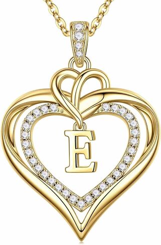 MONOOC Heart Initial Necklace for Women Teen Girls - 14K-Gold-Plated CZ Double Heart Necklaces for Women Letter Necklaces Jewelry for Woman Birthday Gifts for Woman Wife Mom Daughter in Saudi Arabia