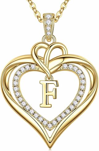 MONOOC Heart Initial Necklace for Women Teen Girls - 14K-Gold-Plated CZ Double Heart Necklaces for Women Letter Necklaces Jewelry for Woman Birthday Gifts for Woman Wife Mom Daughter in Saudi Arabia