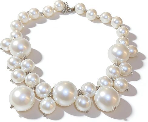 Pearl Necklaces for Women Big Pearl Statement Choker Necklace Adjustable Chunky Pearl Necklaces for Women White Pearl Beaded Necklace Large Pearl Necklace Wedding Pearl Jewelry in Saudi Arabia