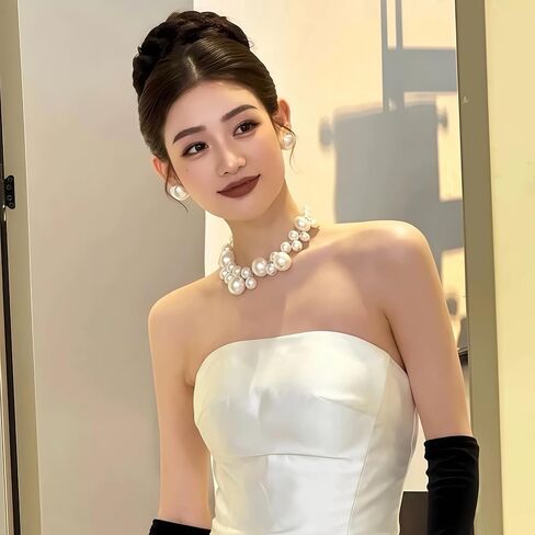 Pearl Necklaces for Women Big Pearl Statement Choker Necklace Adjustable Chunky Pearl Necklaces for Women White Pearl Beaded Necklace Large Pearl Necklace Wedding Pearl Jewelry in Saudi Arabia