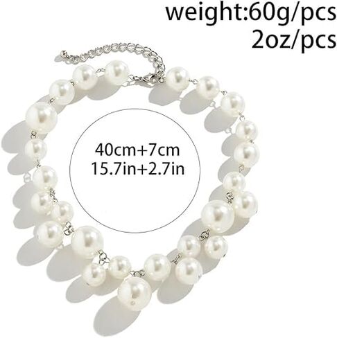 Pearl Necklaces for Women Big Pearl Statement Choker Necklace Adjustable Chunky Pearl Necklaces for Women White Pearl Beaded Necklace Large Pearl Necklace Wedding Pearl Jewelry in Saudi Arabia