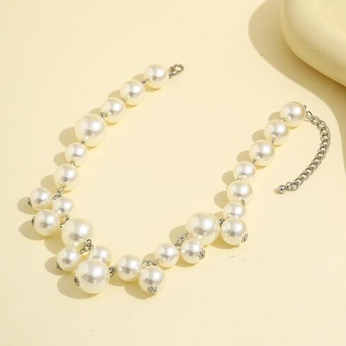 Pearl Necklaces for Women Big Pearl Statement Choker Necklace Adjustable Chunky Pearl Necklaces for Women White Pearl Beaded Necklace Large Pearl Necklace Wedding Pearl Jewelry in Saudi Arabia