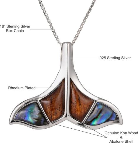 Aloha Jewelry Company 925 الفضة الاسترليني خشب كوا وأذن البحر شل هاواي موكا إلى ماكاي قلادة قلادة مع 18 "سلسلة مربع، ذيل الحوت فراشة مايل ليف قطرة المطر، النيكل الحرة هيبوالرجينيك للبشرة الحساسة، وشملت علبة هدية in Kuwait