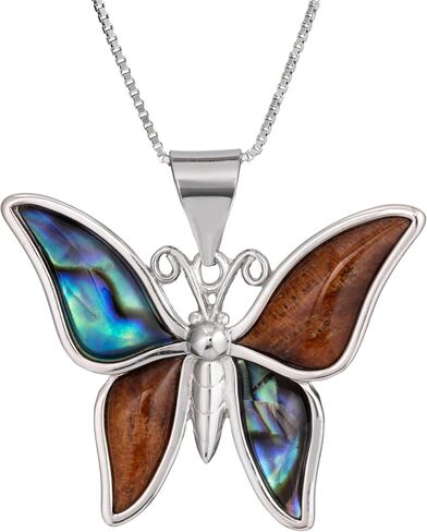 Aloha Jewelry Company 925 الفضة الاسترليني خشب كوا وأذن البحر شل هاواي موكا إلى ماكاي قلادة قلادة مع 18 "سلسلة مربع، ذيل الحوت فراشة مايل ليف قطرة المطر، النيكل الحرة هيبوالرجينيك للبشرة الحساسة، وشملت علبة هدية in Kuwait
