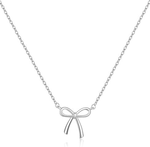 Dainty Bow Necklace for Women, 18K Gold Silver Plated Cute Choker, Small Ribbon Pendant Charm Necklaces, Simple Exquisite Trendy Jewelry Gift, Personalized Stackable Necklace in Saudi Arabia