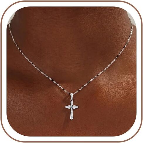 S925 Sterling Silver Cross Necklace for Women - Halo Infinity Pendant,Inlaid with Premium Natural Zircon Jewelry Gift in Saudi Arabia