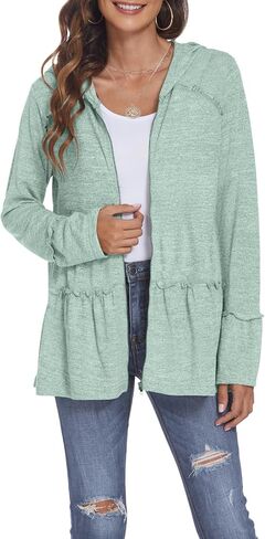 DEESHA Plus Size Zip Up Hoodie for curvy Women Spring Ruffle Hooded Sweatshirts Jacket Cardigans Lightweight in Saudi Arabia