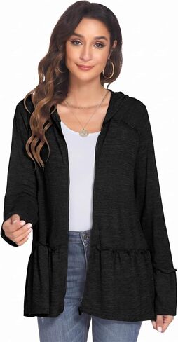 DEESHA Plus Size Zip Up Hoodie for curvy Women Spring Ruffle Hooded Sweatshirts Jacket Cardigans Lightweight in Saudi Arabia