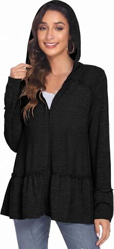 DEESHA Plus Size Zip Up Hoodie for curvy Women Spring Ruffle Hooded Sweatshirts Jacket Cardigans Lightweight in Saudi Arabia