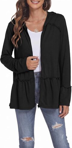 DEESHA Plus Size Zip Up Hoodie for curvy Women Spring Ruffle Hooded Sweatshirts Jacket Cardigans Lightweight in Saudi Arabia