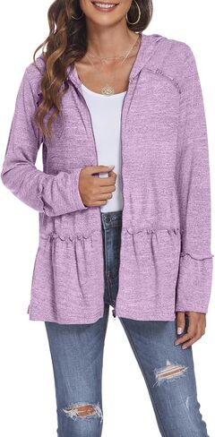 DEESHA Plus Size Zip Up Hoodie for curvy Women Spring Ruffle Hooded Sweatshirts Jacket Cardigans Lightweight in Saudi Arabia
