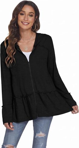 DEESHA Plus Size Zip Up Hoodie for curvy Women Spring Ruffle Hooded Sweatshirts Jacket Cardigans Lightweight in Saudi Arabia