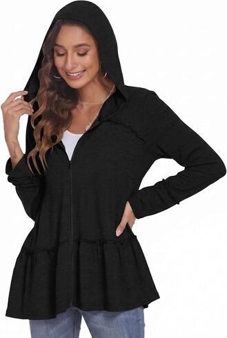 DEESHA Plus Size Zip Up Hoodie for curvy Women Spring Ruffle Hooded Sweatshirts Jacket Cardigans Lightweight in Saudi Arabia
