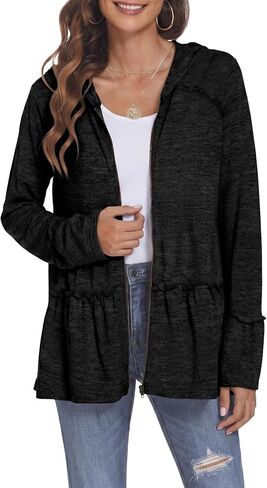 DEESHA Plus Size Zip Up Hoodie for curvy Women Spring Ruffle Hooded Sweatshirts Jacket Cardigans Lightweight in Saudi Arabia