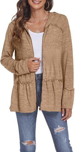 DEESHA Plus Size Zip Up Hoodie for curvy Women Spring Ruffle Hooded Sweatshirts Jacket Cardigans Lightweight in Saudi Arabia