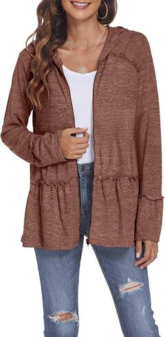 DEESHA Plus Size Zip Up Hoodie for curvy Women Spring Ruffle Hooded Sweatshirts Jacket Cardigans Lightweight in Saudi Arabia