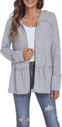 DEESHA Plus Size Zip Up Hoodie for curvy Women Spring Ruffle Hooded Sweatshirts Jacket Cardigans Lightweight in Saudi Arabia