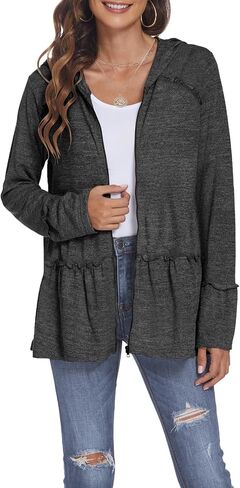 DEESHA Plus Size Zip Up Hoodie for curvy Women Spring Ruffle Hooded Sweatshirts Jacket Cardigans Lightweight in Saudi Arabia