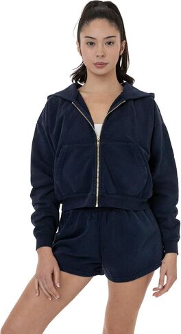 LOS ANGELES APPAREL Womens Heavy Fleece Cropped HF16 - Zip-Up Hoodie, Stylish Warmth, USA Made in Saudi Arabia