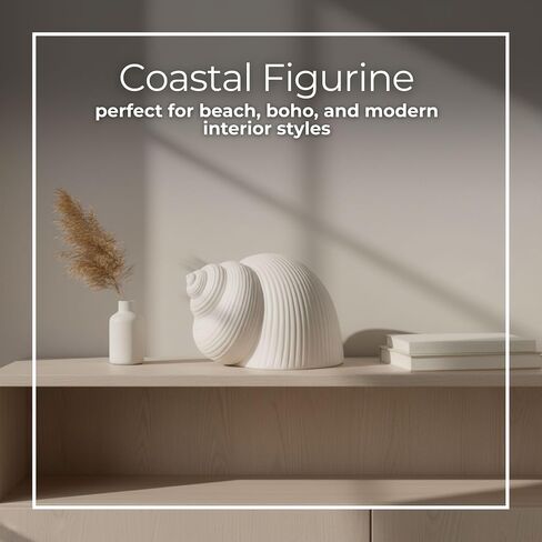 Coastal Ceramic Figurine for Home, Bathroom, Office, and Room Decor - Seashell Inspired Ornament for Living Room Styling - Modern Sculpture for Shelf and Coffee Table Display- 4", White in Kuwait