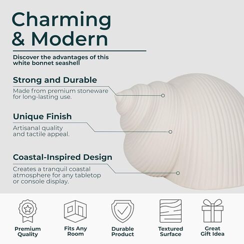 Coastal Ceramic Figurine for Home, Bathroom, Office, and Room Decor - Seashell Inspired Ornament for Living Room Styling - Modern Sculpture for Shelf and Coffee Table Display- 4", White in Kuwait