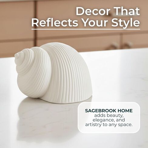 Coastal Ceramic Figurine for Home, Bathroom, Office, and Room Decor - Seashell Inspired Ornament for Living Room Styling - Modern Sculpture for Shelf and Coffee Table Display- 4", White in Kuwait