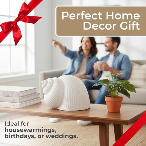 Coastal Ceramic Figurine for Home, Bathroom, Office, and Room Decor - Seashell Inspired Ornament for Living Room Styling - Modern Sculpture for Shelf and Coffee Table Display- 4", White in Kuwait
