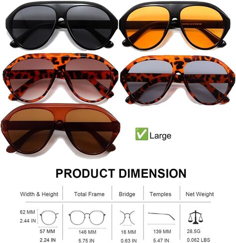 Retro Oversized Aviator Sunglasses For Women Stylish 70s Vintage Shades Sunglasses Trendy Plastic Frame No Tangle in Saudi Arabia