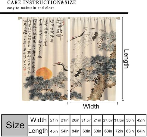 Asian Curtains, Vintage Japanese Ink and Landscape Crane Traditional Cherry Blossom Flower Sun Window Treatments Drapes for Girls Living Room Bedroom Kitchen 42x45in（No Blackout） in Saudi Arabia