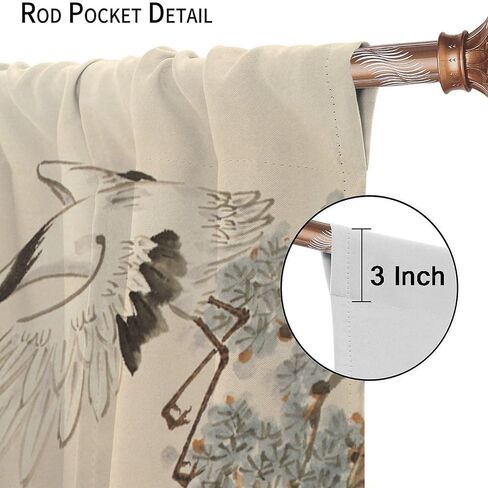 Asian Curtains, Vintage Japanese Ink and Landscape Crane Traditional Cherry Blossom Flower Sun Window Treatments Drapes for Girls Living Room Bedroom Kitchen 42x45in（No Blackout） in Saudi Arabia