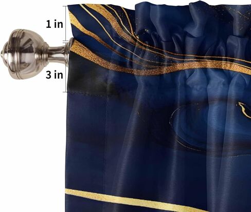 Marble Curtain Valance for Windows/Living Room/Kitchen/Bathroom/Farmhouse, Modern Navy Blue Abstract Gold Short Rod Pocket Tier Curtain Window Treatment, 1 Panel 54x18 in Saudi Arabia