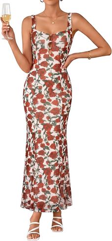 Parthea Women Summer Floral Bodycon Maxi Dress Square Neck Sleeveless Elegant Wedding Guest Cocktail Party Dresses for 2026 in Saudi Arabia