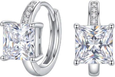 Cubic Zirconia Hoop Earrings Sterling Silver Square Princess Cut Huggie Hypoallergenic Earrings for Women in Saudi Arabia
