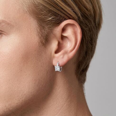 Cubic Zirconia Hoop Earrings Sterling Silver Square Princess Cut Huggie Hypoallergenic Earrings for Women in Saudi Arabia