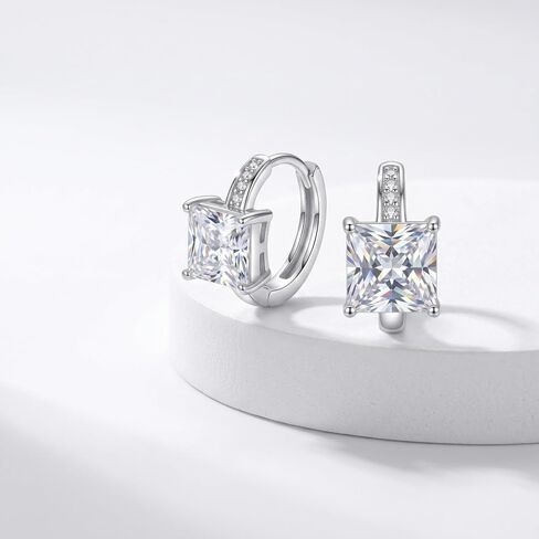 Cubic Zirconia Hoop Earrings Sterling Silver Square Princess Cut Huggie Hypoallergenic Earrings for Women in Saudi Arabia