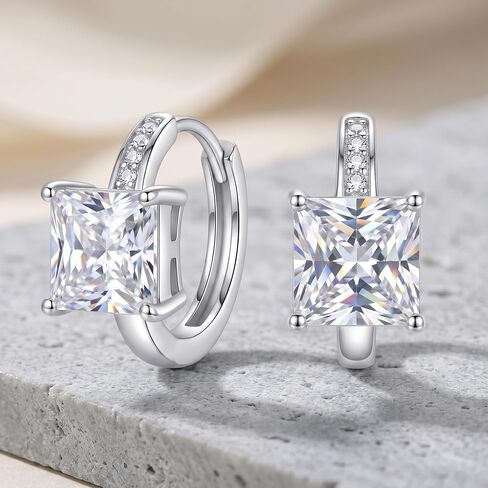 Cubic Zirconia Hoop Earrings Sterling Silver Square Princess Cut Huggie Hypoallergenic Earrings for Women in Saudi Arabia