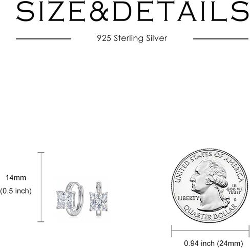 Cubic Zirconia Hoop Earrings Sterling Silver Square Princess Cut Huggie Hypoallergenic Earrings for Women in Saudi Arabia