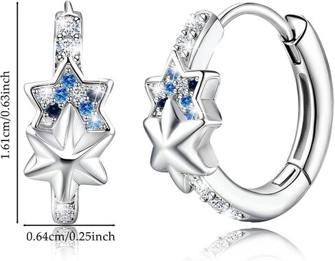 S925 Sterling Silver Star Huggie Earrings with Blue Cubic Zirconia Celestial Double Star Hoop Earrings for Women Hypoallergenic Small Cartilage Cuff Star Dainty Gifts for Birthday Party Girlfriend in Saudi Arabia
