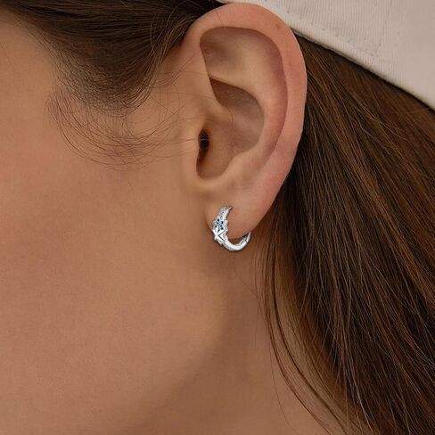 S925 Sterling Silver Star Huggie Earrings with Blue Cubic Zirconia Celestial Double Star Hoop Earrings for Women Hypoallergenic Small Cartilage Cuff Star Dainty Gifts for Birthday Party Girlfriend in Saudi Arabia