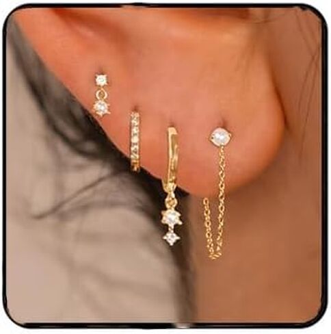 Hypoallergenic Small Stud Hoop Earrings for Women Trendy Gold Silver Chain Drop Earrings Set Dainty Cubic Zirconia Tassel Chain Earrings Lightweight Small Huggie Hoop Earring Jewelry in Kuwait